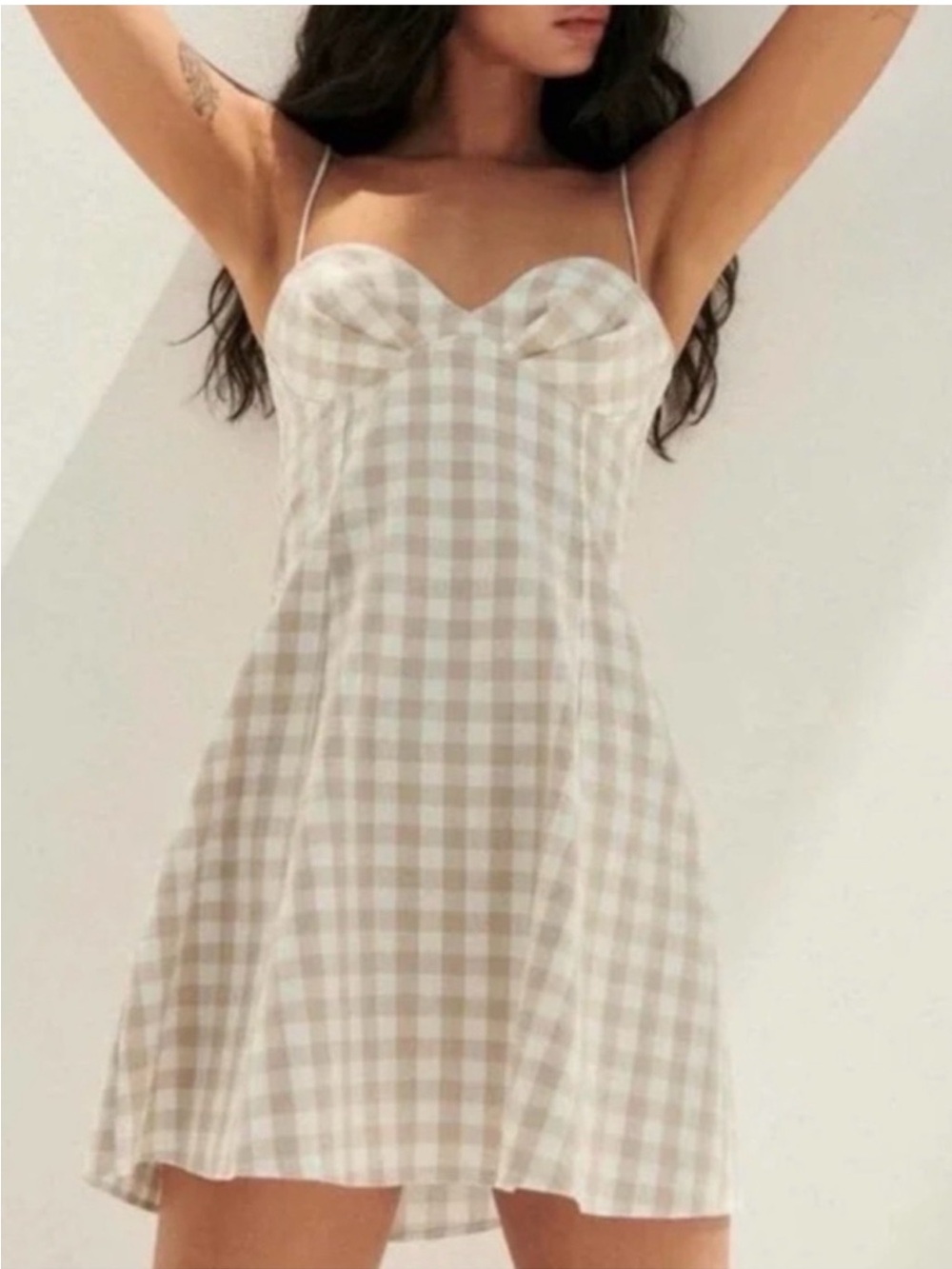 Zara Beige Gingham Bustier Mini Dress